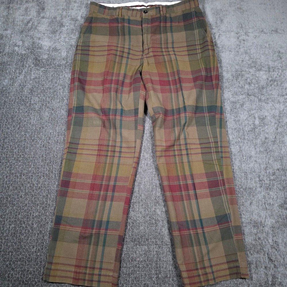 Vtg Polo Ralph Lauren Mens 34x30 Plaid Cotton Trousers Olive Green Check 70s 80s